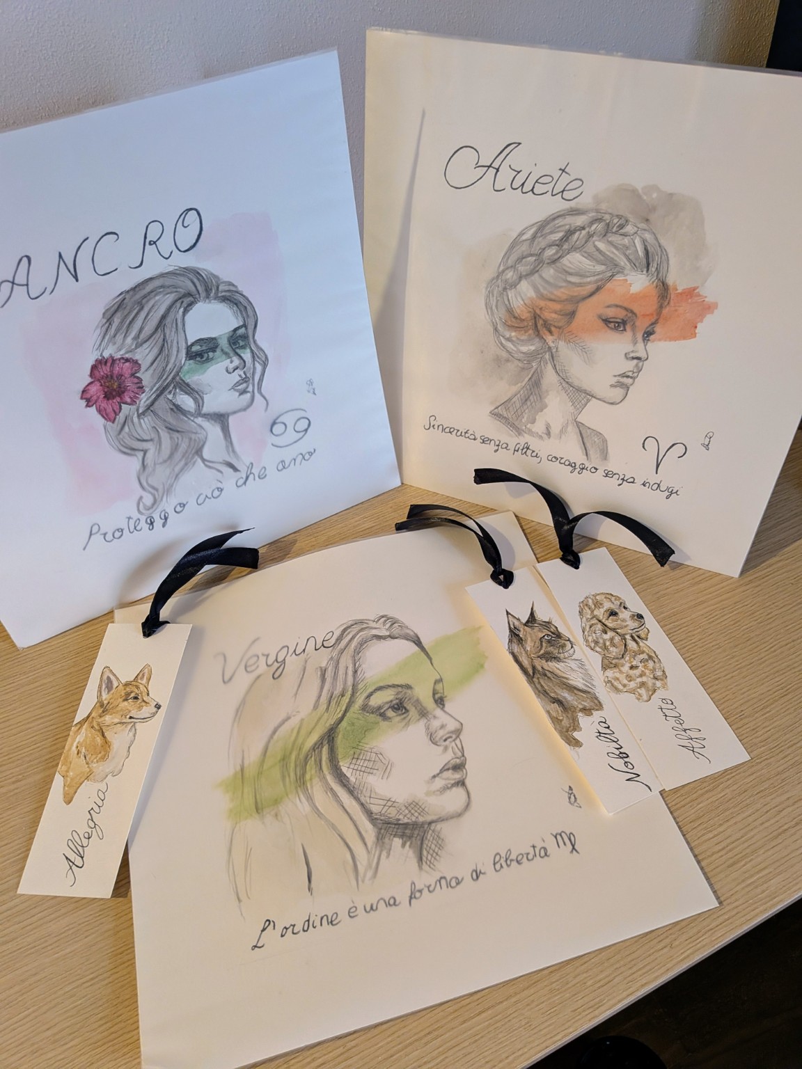 Serie ad acquerello Segni zodiacali di Ambra Gazzola